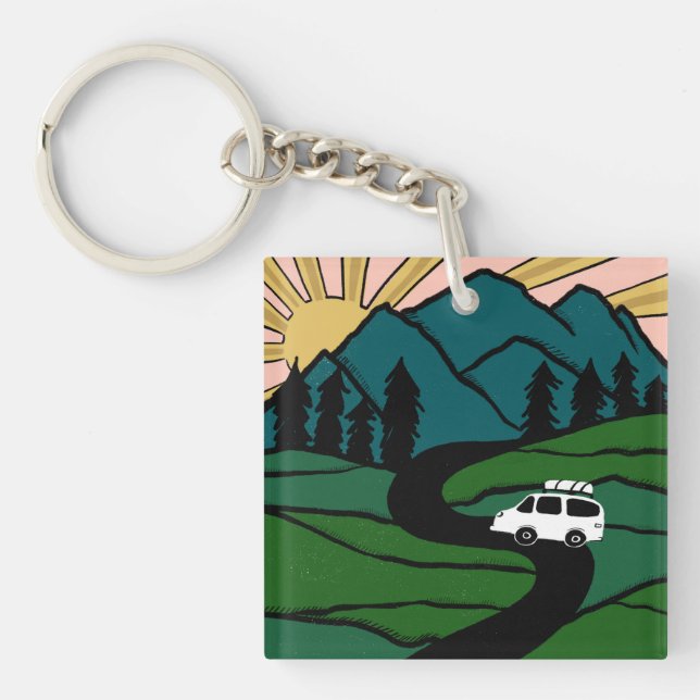 Porte-clefs Montagnes Campervan Vanlife RV Sunrise (Devant)