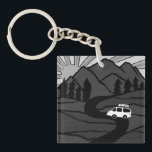 Porte-clefs Montagnes Campervan Vanlife RV Sunrise<br><div class="desc">Découvrez ce magnifique porte - clé avec des dessins de montagnes et un camper-van. Ajoutez votre propre texte. Regardez ma boutique pour les papillons,  les oiseaux,  les caravanes,  le camping,  les randonnées,  les fleurs et bien plus !</div>