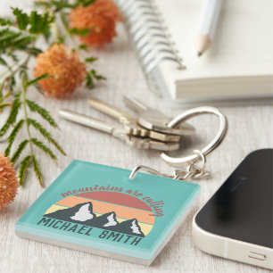 Porte-clefs Montagnes pastel vintage appellent monogramme ciel