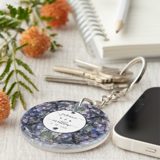 Porte-clefs Moody Black Floral Classic Couple Names Wedding