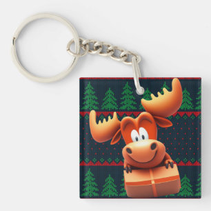 Porte-clefs Moose caricaturale avec maillot de Noël Femmes