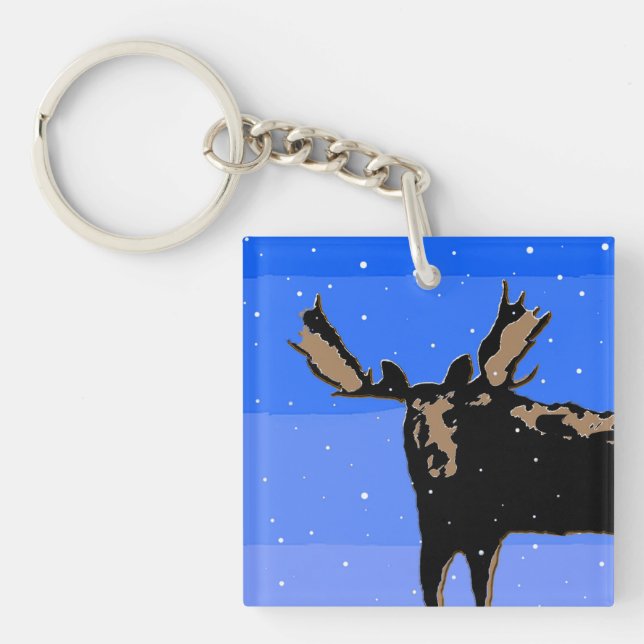 Porte-clefs Moose en hiver - Art original de la faune (Devant)