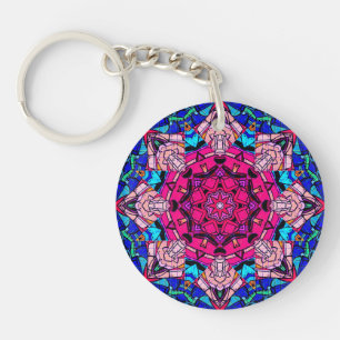 Porte-clefs Mosaic rose Mandala Floral Psychédélique Rétro