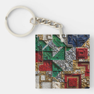 Porte-clefs Mosaïque carrée géante émeraude or ivoire rouge bl