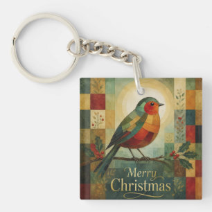 Porte-clefs Mosaïque de Noël Robin Oiseau Houx Baie