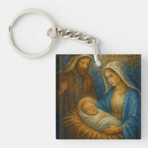Porte-clefs Mosaïque de verre coloré de la Nativité   Sainte F