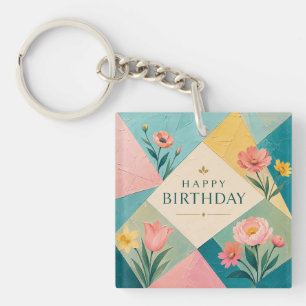 Porte-clefs Mosaique florale géométrique d'anniversaire