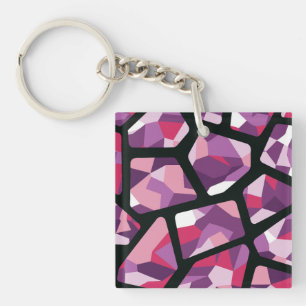 Porte-clefs Mosaïque géométrique, Pierres vives roses et viole