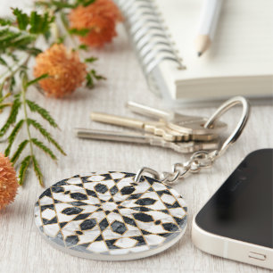 Porte-clefs Mosaïque marocaine noire et Marbre blanc