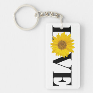 Porte-clefs Mot noir "Amour" avec tournesol
