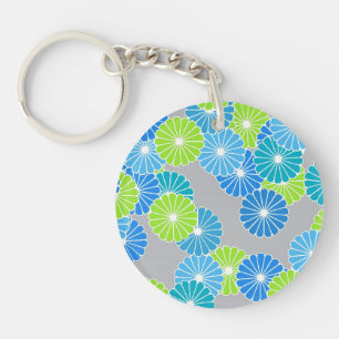 Porte-clefs Motif à fleurs Art Déco - bleu et vert citron