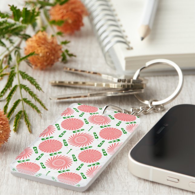 Porte-clefs  motif à fleurs roses  (Devant droit)