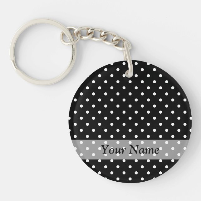 Porte-clefs Motif à points de polka noir (Devant)