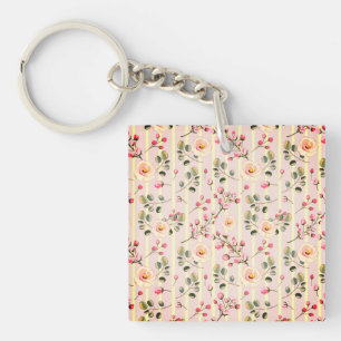 Porte-clefs Motif à rayures florales rose pâle