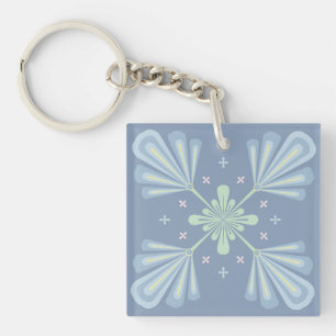 Porte-clefs Motif Abstrait Floral Bleu