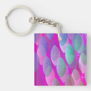 Porte-clefs Motif Abstrait Moderne Magenta Violet Rose Turqu
