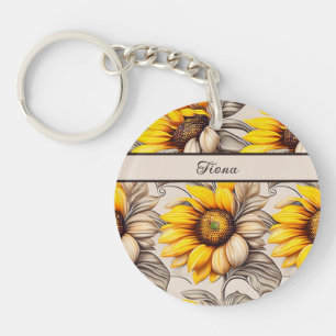 Porte-clefs Motif aquarelle tournesol