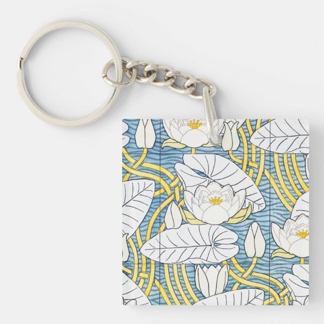 Porte-clefs Motif Art Nouveau de nénuphar vert sauge (Devant)