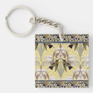 Porte-clefs Motif Art Nouveau d'orchidée colibri vintage