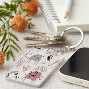 Porte-clefs motif avec des éléphants et des girafes mignons gé