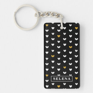 Porte-clefs Motif Black White Gold Heart avec nom personnalisé