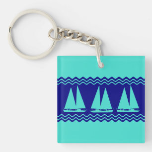 Porte-clefs Motif blanc de voilier de rayure de turquoise
