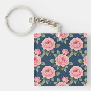 Porte-clefs Motif botanique de roses roses luxuriantes