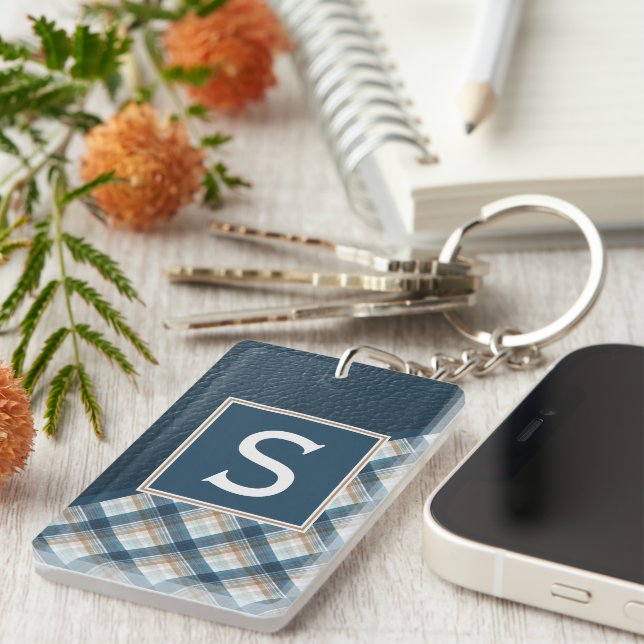 Porte-clefs Motif Brown à bande  en bleu foncé personnalisé (Devant droit)