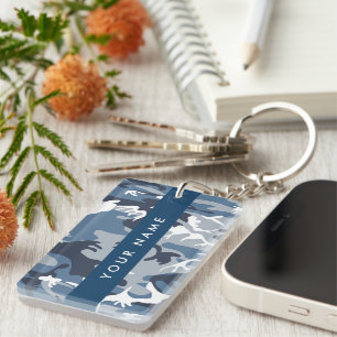 Porte-clefs Motif camouflage neige hivernale bleue Personnalis
