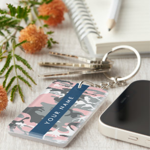 Porte-clefs Motif camouflage rose et gris Personnalisez votre