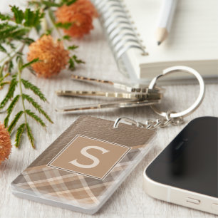 Porte-clefs Motif carreaux rustique personnalisé brun foncé be