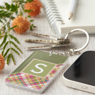 Porte-clefs Motif carreaux vert vert rustique personnalisé