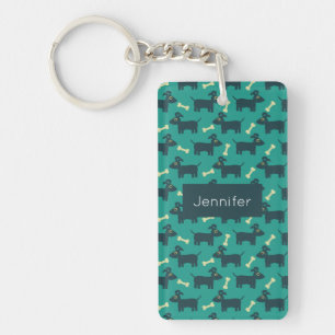 Porte-clefs Motif chien mignon avec os sur Arrière - plan vert