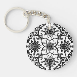 Porte-clefs Motif chinois Art Nouveau - Noir et Blanc