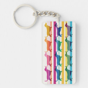 Porte-clefs Motif Coloré de Teckel à Rayures Rétro