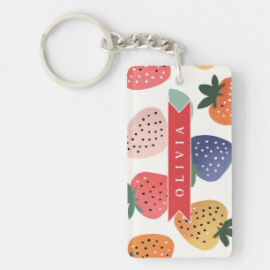 Porte-clefs Motif Coloré Personnalisé de Fraise d'Été