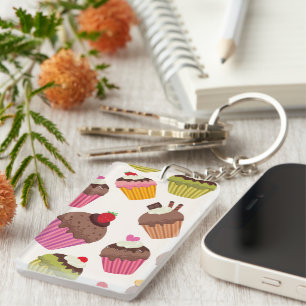 Porte-clefs Motif Cupcake, Motif Muffin, Chocolat, Cœurs