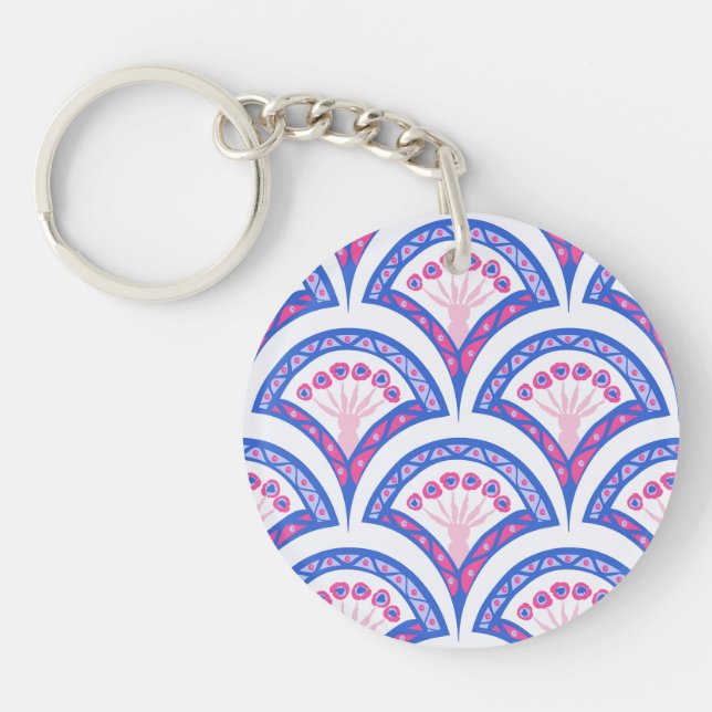 Porte-clefs motif damassé floral bleu (Devant)