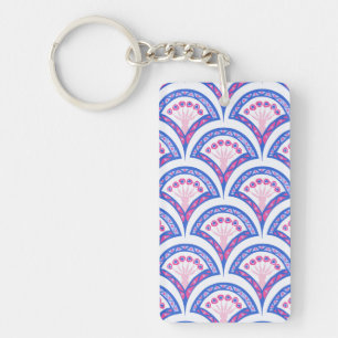 Porte-clefs motif damassé floral bleu