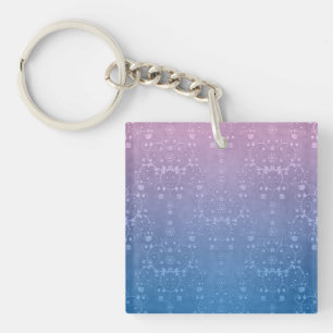 Porte-clefs Motif damassé floral bleu violet élégant