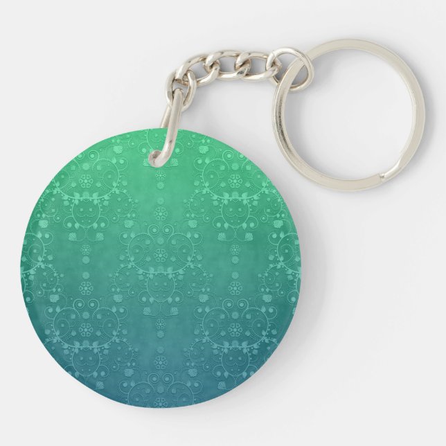 Porte-clefs Motif damassé vert turquoise aquamarin profond (Dos)