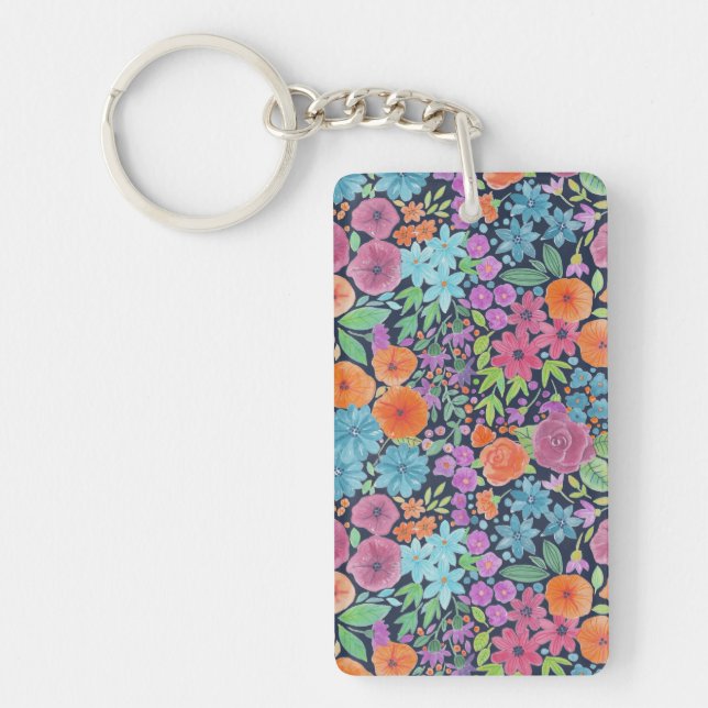 Porte-clefs Motif d'aquarelle florale (Devant)