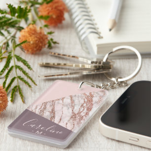 Porte-clefs Motif d'art en marbre rose gold personnalisé blush