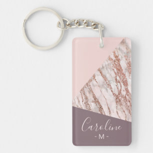 Porte-clefs Motif d'art marbré en or rose pâle personnalisé