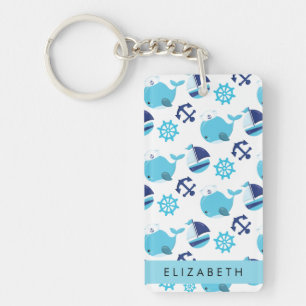 Porte-clefs Motif De Baleines, Baleines Bleues, Votre Nom
