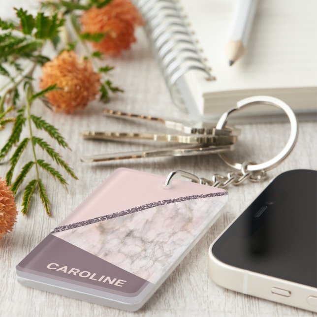 Porte-clefs Motif de bandes de Parties scintillant rose mauve (Devant droit)