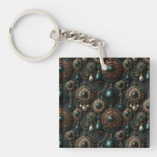 Porte-clefs Motif de bijoux de luxe vintage émeraude et perle