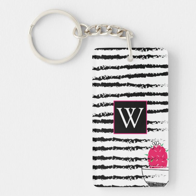 Porte-clefs Motif de cactus rose monogramme (Devant)