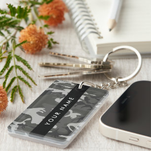 Porte-clefs Motif de camouflage gris, Votre nom, Personnaliser