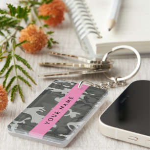 Porte-clefs Motif de camouflage gris, Votre nom, Personnaliser
